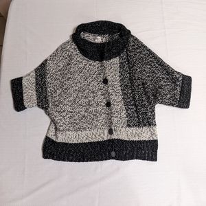 CHICOS Chunk Knit Sweater Gray Ivory Black Cardigan Snaps Size 3 (US Size XL 16)